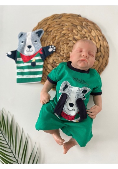 Yeşil Kedi Baskılı Tulum Kukla Hediyeli Yeşil