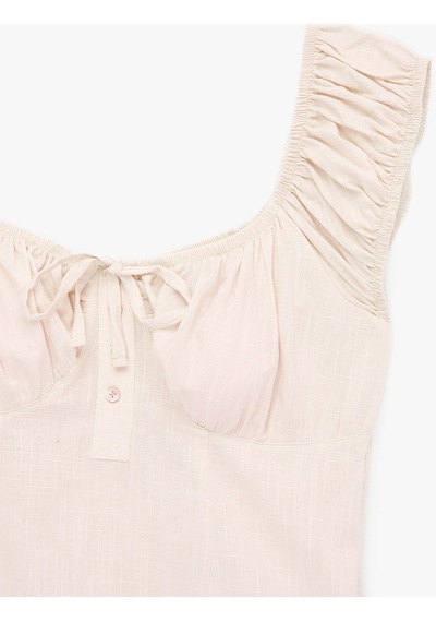 Koton Pamuklu Slim Fit Kısa Balon Kol Bağlamalı Crop Bluz Pembe 6sal60182ıw Gül