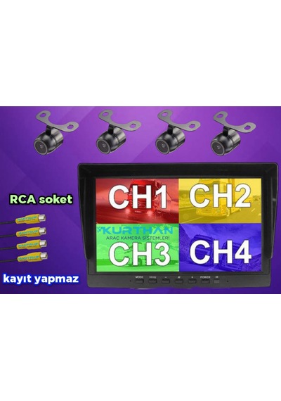 Kayıtsız 7 İnç Monitör Ve 4 Adet Kamera Seti 12 Volt