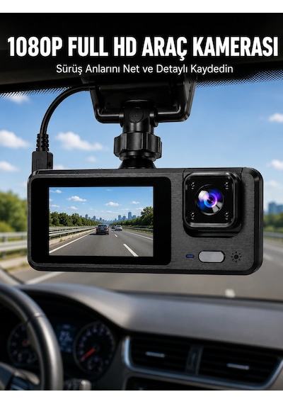 3 Kanallı Araç Kamerası Full Hd 1080p Kayıt, 2 Ekran, Park Gözetimi Desteği Yeni Nesil 1
