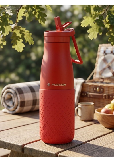 Puccon 500 Ml Pipetli Kırmızı Çelik Matara/termos - Silikon Gövdeli Plus - 50009