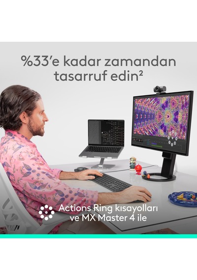 Logitech Mx Master 4 Dokunsal Geri Bildirimli 8000 Dpı Sessiz Kablosuz Bluetooth Mouse - Açık Gri