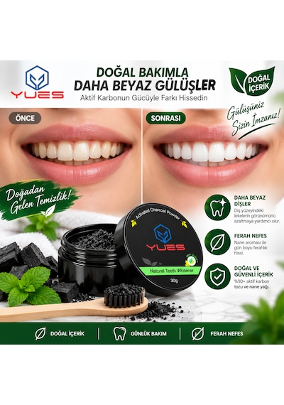 Yues Aktif Karbon Diş Beyazlatma Tozu Nane Aromalı 30 G