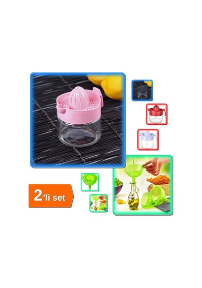 Narenciye Limon Sıkacağı Cam Kavanoz 300 Ml + Huni Seti 3 Parça 3 Boy - 2li Set V8f6l3 Sert Plastik Diğer