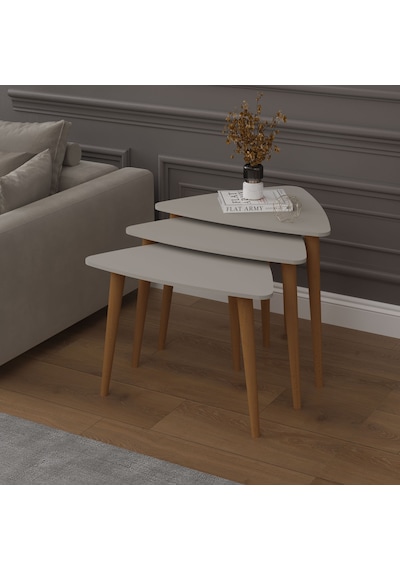 Asra Trend 3'lü Üçgen Zigon Sehpa Takımı SEHPA02 %100 MDF Ahşap Ayaklı Kül Gri