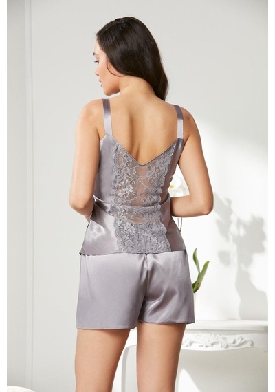 Pierre Cardin Royal Saten Dantelli 3'lü Kadın Sabahlık-şort Takım 2480 Royal