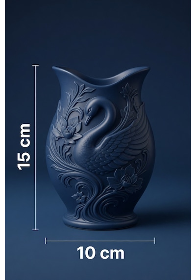 Kuğu Desenli Dekoratif Vazo 15 Cm 3d Baskılı Mat Dokulu Şık Masa Ve Raf Dekoru Lacivert