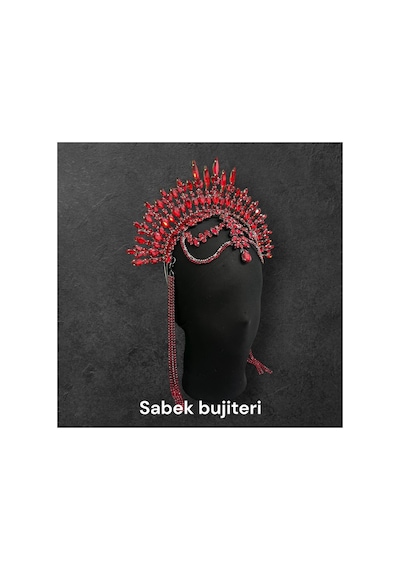 Aurora Crown-alınlıklı After Party Gelin Tacı,kına,nişan,söz,after,bride,party Taç Kırmızı - 735418776 Kırmızı