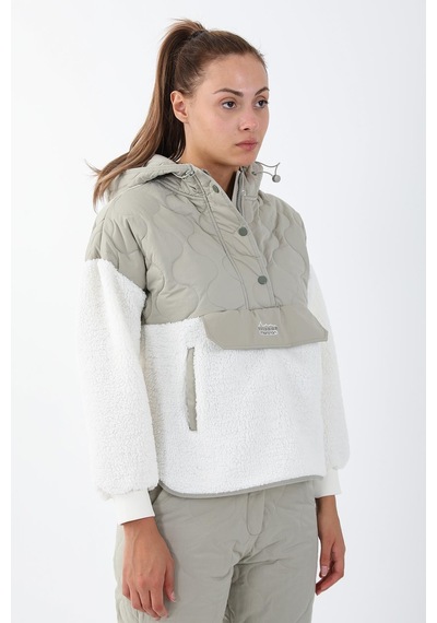 Maraton Sportswear Comfort Kadın Kapşonlu Uzun Kol Outdoor Ekru Sweatshirt 21441-ekru