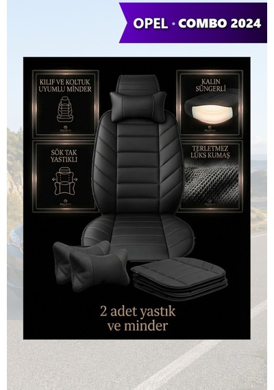 Opel Combo 2024 Uyumlu Lüks Siyah Renk Premium 2 Adet Minder Ve Yastık
