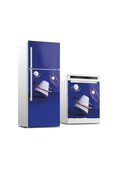 Lacivert Minimal Geometrik Buzdolabı Ve Bulaşık Makinesi Kaplama Sticker Folyo İkili Set