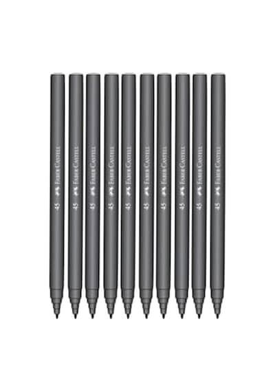 Faber-castell İğne Uçlu Keçeli Kalem Seti, 10 Lu, Siyah Renk, Havalandırmalı Kapak, Kağıt Ve Karton Yüzeyler İçin Uygun