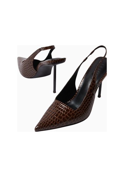 Femme La La G63 100 Kahverengi Kroko Vegan Deri, Slingback Stiletto