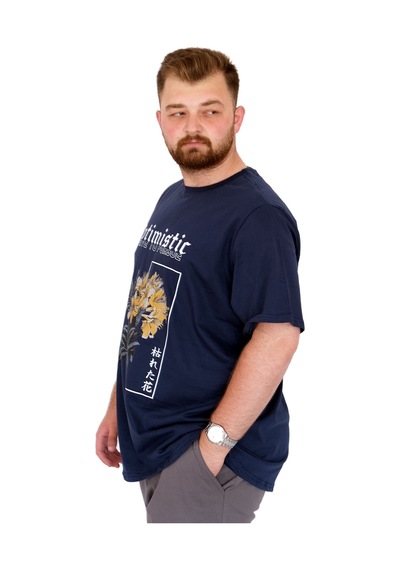 Mode Xl Büyük Beden Erkek T-shirt Bisiklet Yaka Optımıstıc U25028 İndigo İndigo
