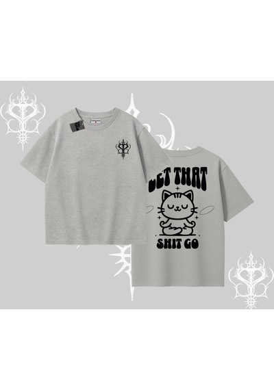 Tarzsokak Meditasyon Yapan Kedi Baskılı Oversize Tshirt Gri