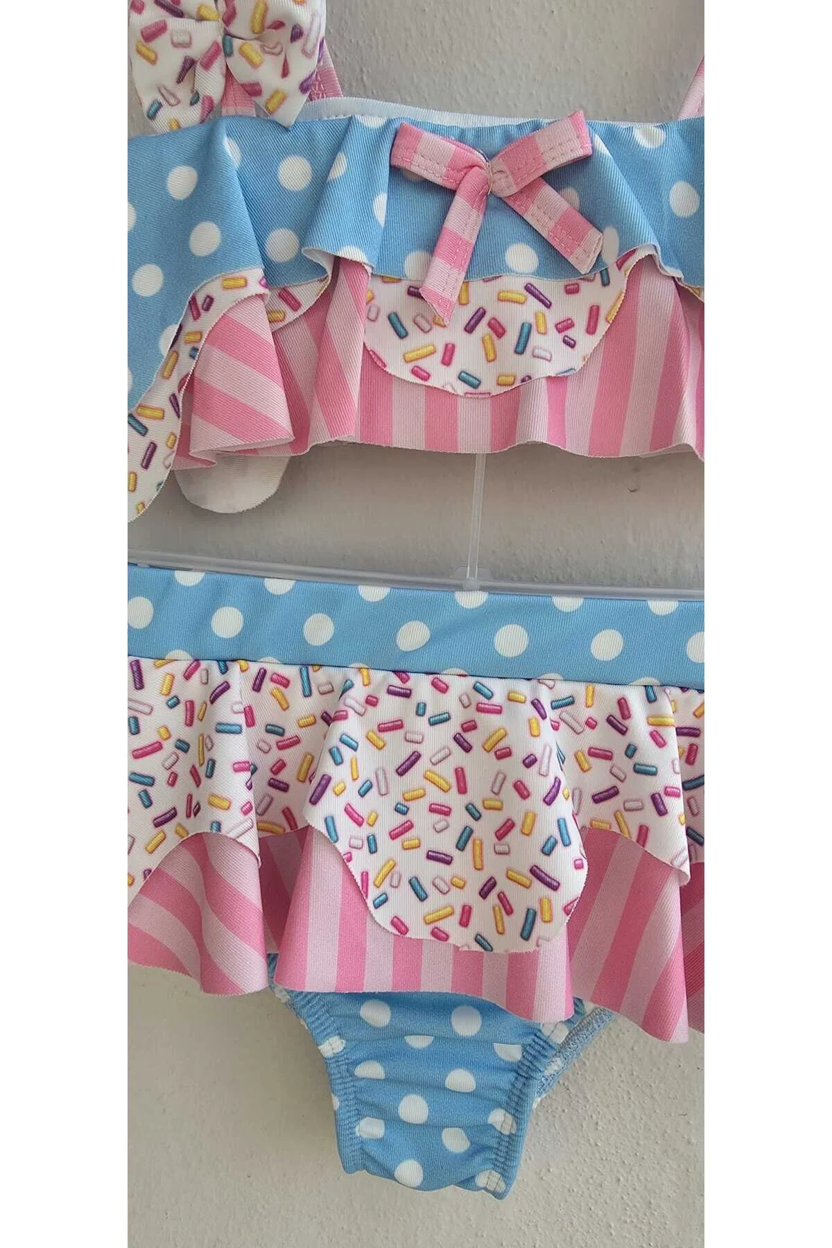 Bilge Trend Kız Çocuk Cup Cake Konseptli Fırfırlı Bikini Takımı Pembe - Mavi