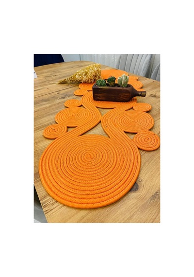 Jüt, Hasır,sarmal Model, Dekoratif Masa Örtüsü, Runner 40x110 Cm, Sehpa Örtüsü, Bohem Tarzı Turuncu Turuncu