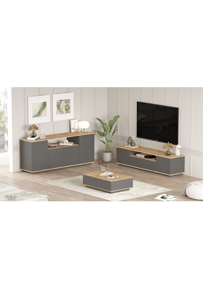 Robin Home Loft Tv Ünitesi Orta Sehpa Konsol 3'lü Set Çam-antrasi