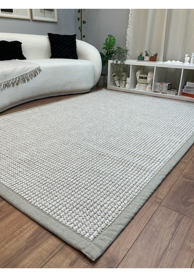 Saraz Halı Kumaş Bordür Bej Bukle Siyah Bordür Halı Salon Koridor Mutfak Çocuk Odası Halısı Kilim S263 Bej