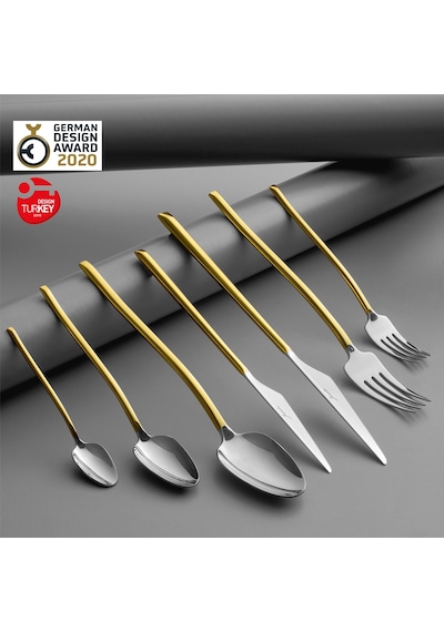 Jumbo 5100 Quartz Altın 12 Kişilik 84 Parça Çatal Kaşık Bıçak Takımı Altın