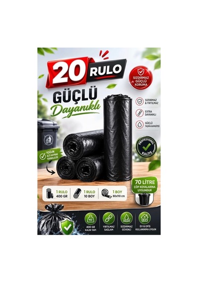 Kalın Jumbo Boy Çöp Torbası 10lu 20 Paket Ebat:80x110 - 932662003