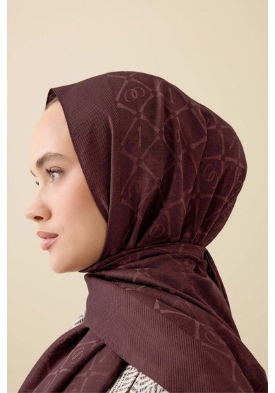 Imannoor İman I Kafes Kızıl Kahve Tencel Pamuk İpek Şal 70x200 Kızıl Kahve