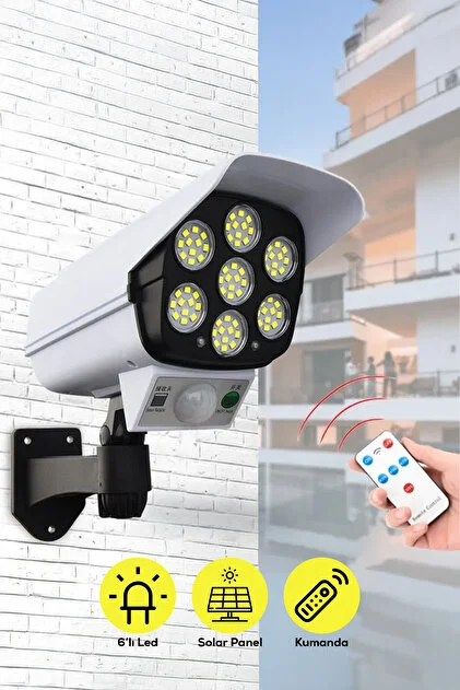 Kamera Görünümlü 77 Ledli Şarjlı Hareket Sensörlü Solar Led Lamba Beyaz Işık