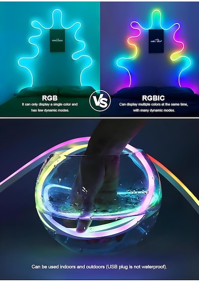 Sese Duyarlı Animasyonlu Rgb Kumandalı 5 Metre Neon Şerit Hortum Led Usb Ve App Uyumlu