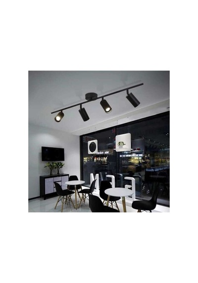 Spoti Beyaz Işık Modern Salon - Mutfak - Cafe Tasarım Siyah Renk Spot Ledli Sıralı 4 Lü Avize Siyah Beyaz Işık Siyah Beyaz Işık