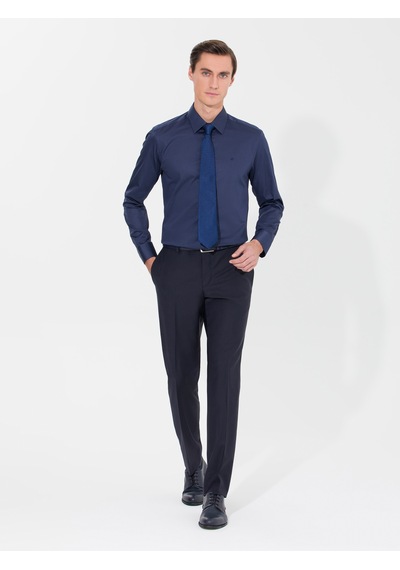 Cacharel Lacivert Slim Fit Uzun Kollu Basic Gömlek