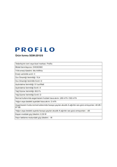Profilo DVE6G560 Duvar Tipi 60 CM Davlumbaz