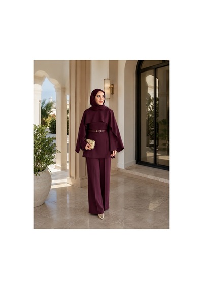 Unika Boutique Liya Pelerinli Tesettür Takım Bordo