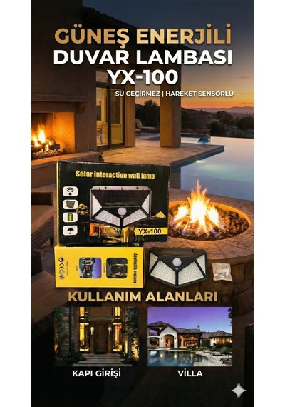 Lb 100 Led Dış Mekan Solar Aydınlatma Fotoselli Solar Lamba Hareket Sensörlü Çok Renkli