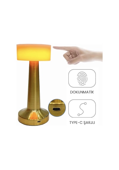 Upway Ayarlanabilir Led Işıklı Dokunmatik Şarjlı Dekoratif Modern Masa Lambası Altın