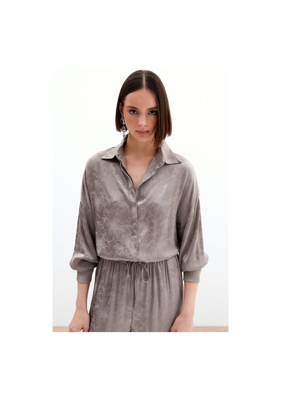 Sateen Jakarlı Saten Gömlek - Vizon-136038 Vizon