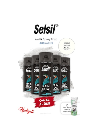 Selsil Mat Beyaz 400 Ml X 5 Akrilik Sprey Boya Ve Rosie Mat Beyaz - Ral 9010