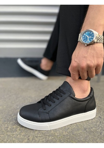 Aymood Jy165 Elite Bağcıklı Cilt Erkek Günlük Sneaker Ayakkabı Cbt - Siyah