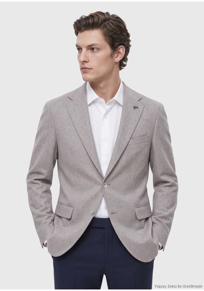 Ramsey Bej Düz Regular Fit %100 Kaşmir Ceket