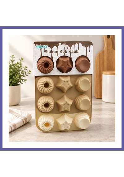 Bezos Silikon Muffin Kek Kalıbı Desenli Nıda Çok Renkli