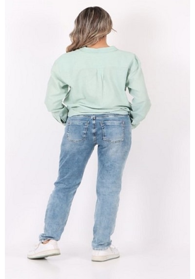 Kadın Street One Önden Bağcıklı Yıkamalı Mavi Denim Kot Pantolon Mavi