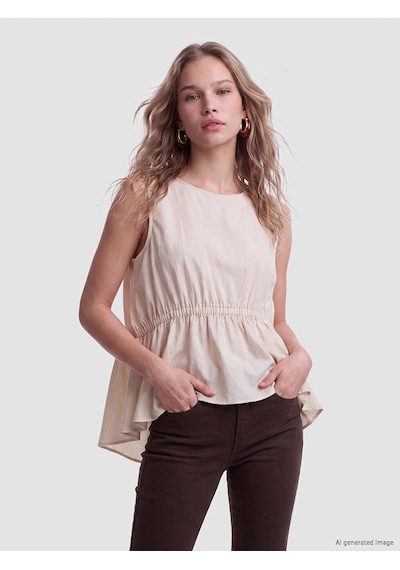 Lcw Vision Beyaz Bisiklet Yaka Peplum Bluz