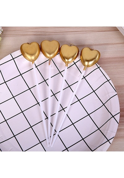 4 Adet Gold Kalpli Pasta Mumu Kalpli Doğum Günü Pasta Mumu Gold Pasta Mumu Kalpli Mum Gold Candle Renkli
