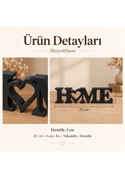 Home Kalpli Dekoratif Yazı 22 Cm Masaüstü Konsol Ve Raf Süsü Siyah