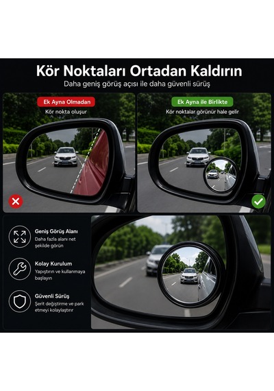 Bakgelal Araç Kör Nokta Aynası Geniş Açılı Yapışkanlı Dikiz Aynası Yardımcısı