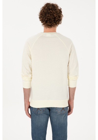 U.S. Polo Assn. Erkek Regular Fit Bisiklet Yaka Krem İnce Basic Sweatshirt 50313752-VR256