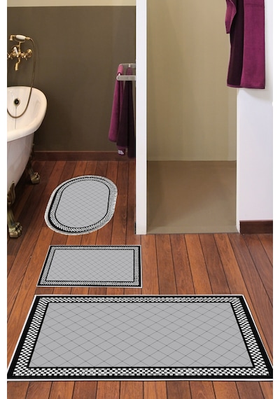 Dekoreko Kaymaz Taban Djt 3 Lü Banyo Paspas Takımı Trend Karışık Modern 603m gri