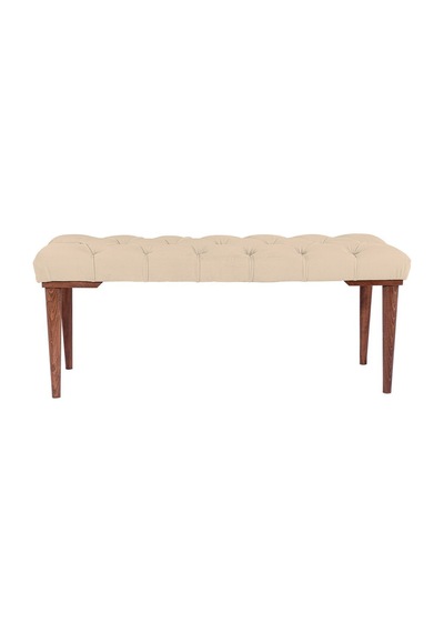 Gazzini Classic Retro Gürgen Ayak Chester Model Kapitoneli Krem Puf Bench - Ceviz Ayak