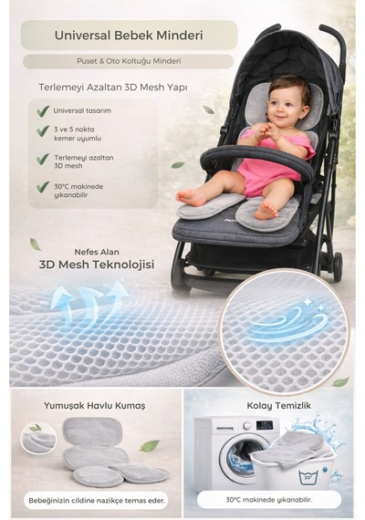 Universal Bebek Minderi - Terlemeyi Azaltan 3d Mesh Puset Ve Oto Koltuğu Şiltesi