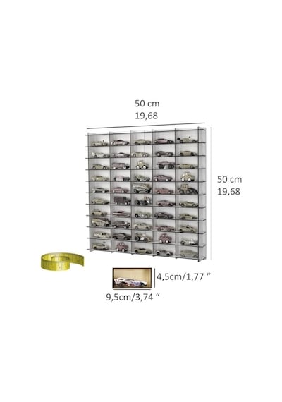 Pleksi Kapaklı 1/64 Ölçek 50araç Hotwheels Matchbox Metal Araç Uyumlu Model Oyuncak Araba Rafı Aahşap