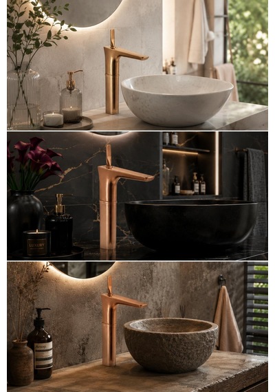 Fontana Fk-5123 Mat Rose Yüksek Lavabo Bataryası Modern Şık Tasarım Rose Lavabo Bataryası
